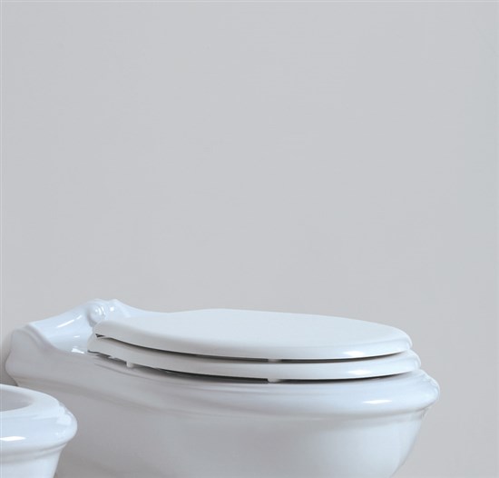 Copriwater in poliestere , sedile wc retro, bianco lucido frizionato