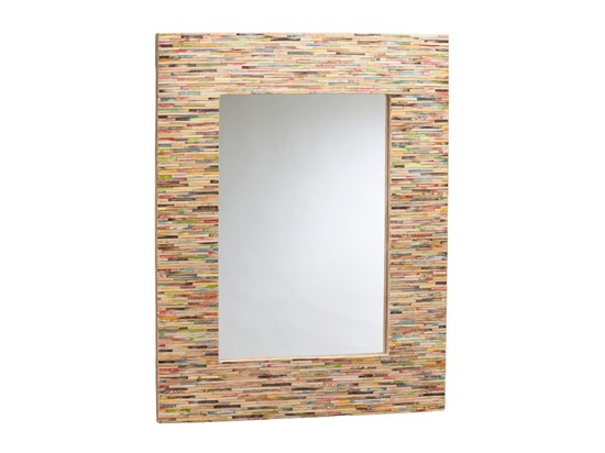 Specchio Rainbowood mosaico listelli di teak 70x90 cm
