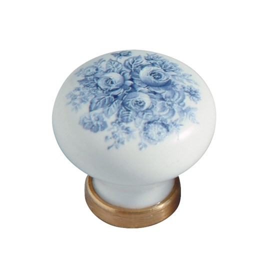 Pomello in ceramica ø28 con fiori blu